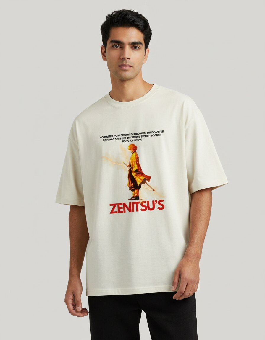 zenitsu agatsuma front print oversized tshirt verb style zenitsu agatsuma lightning front print oversized tshirt unisex off white india