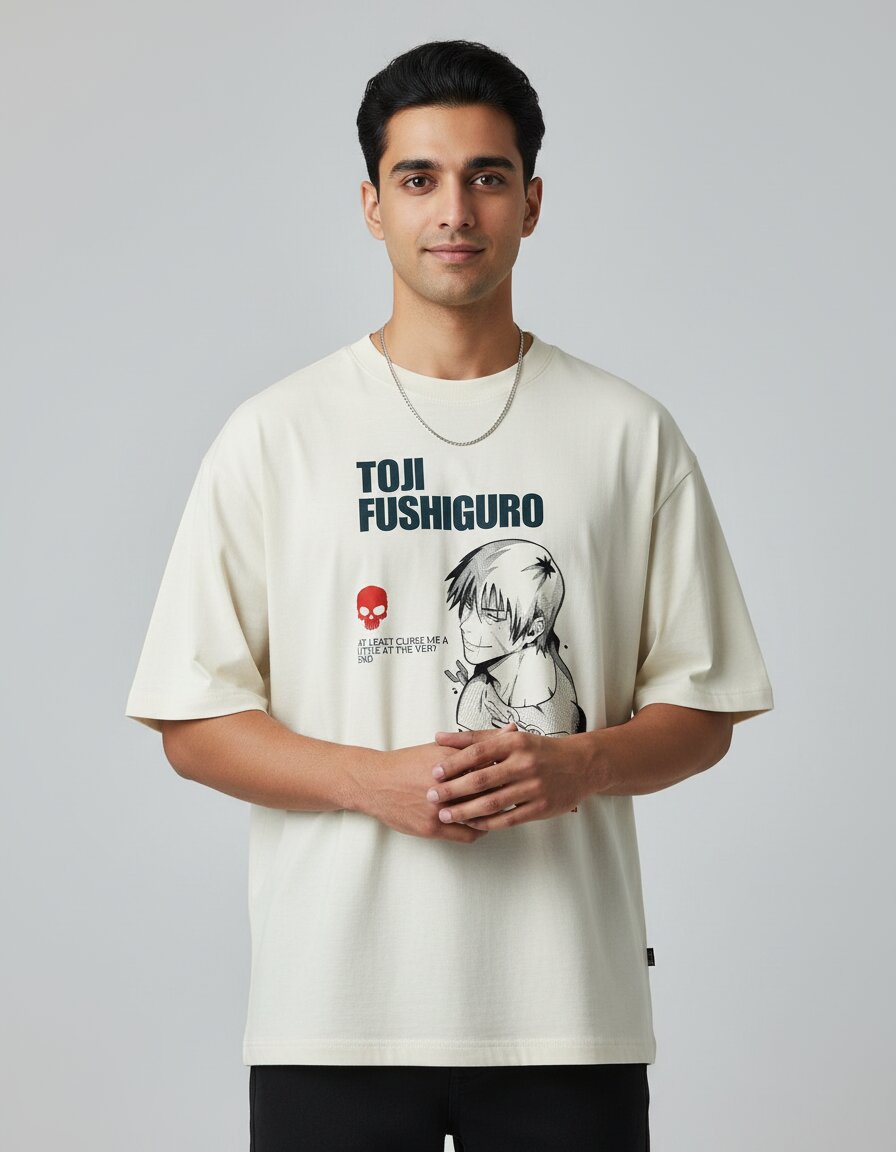 oji fushiguro jjk front print oversized tshirt verb style toji fushiguro jujutsu kaisen manga front print oversized tshirt unisex off white india