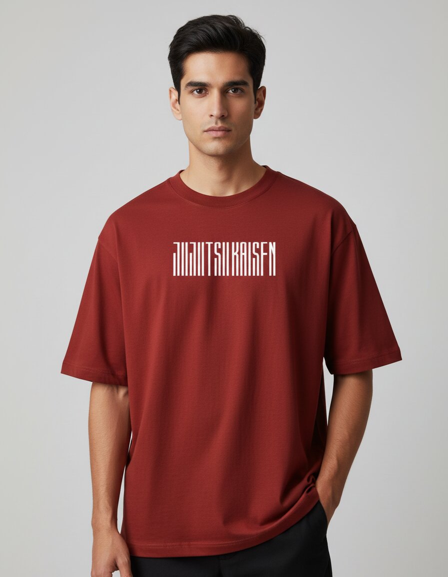 yuta okkotsu jjk front text print oversized tshirt verb style jujutsu kaisen geometric text front print oversized tshirt unisex brick red india